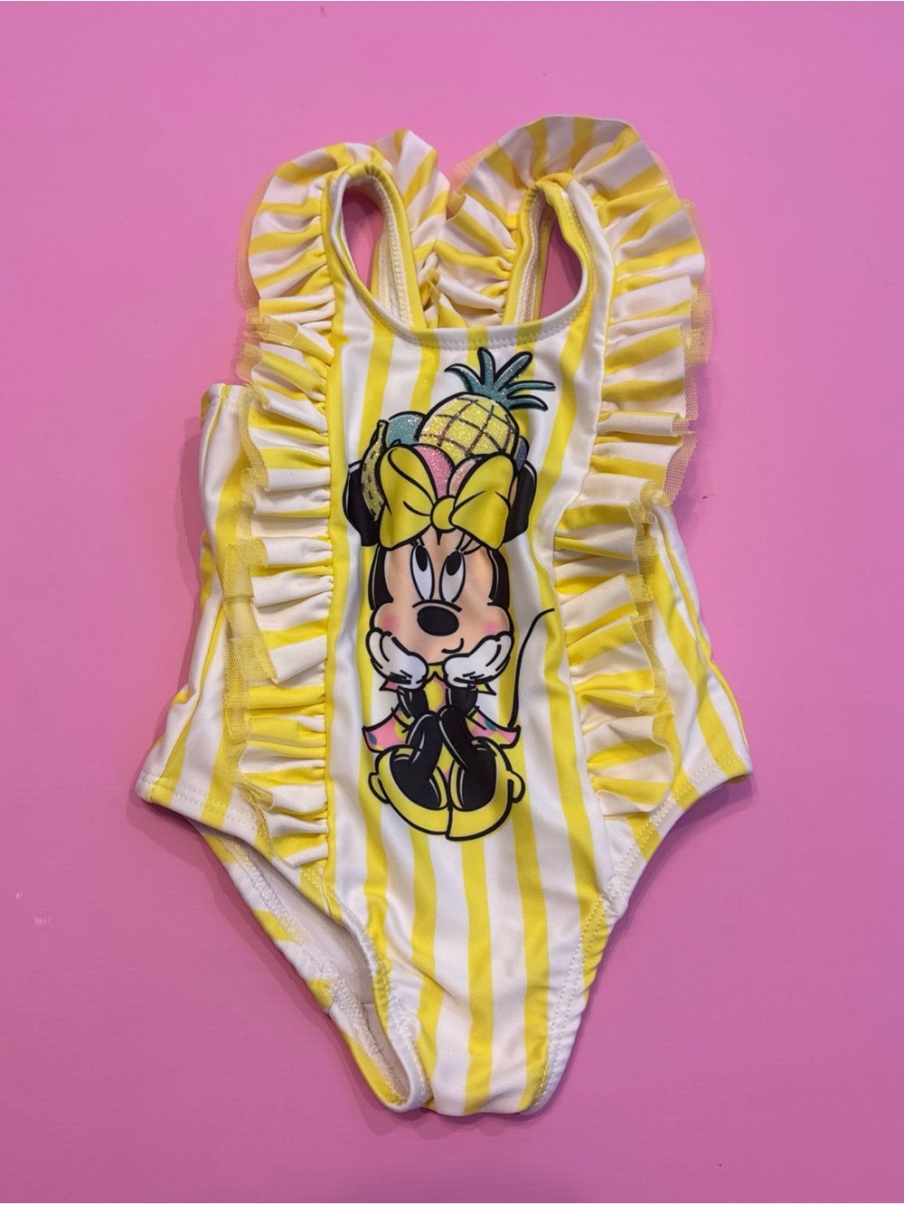 Disney "Minnie" Girls Yellow | White 1-piece Swimsuit size: 3-6 Months
